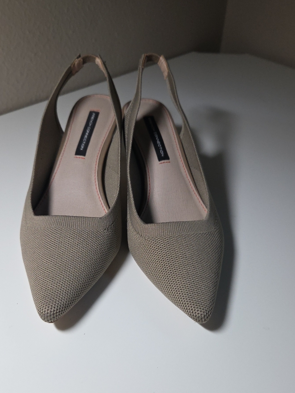 French Connection Taupe Pointed-Toe Slingback Heels